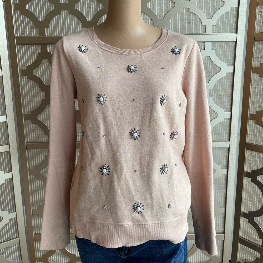 Loft. Dressy Sweatshirt. Blush & Embellished! Medium.